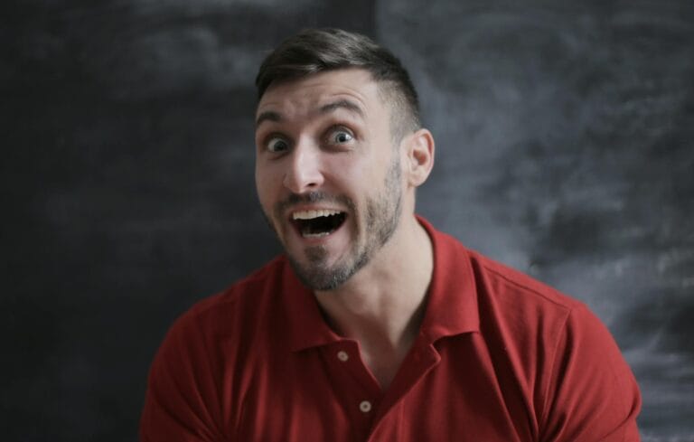 man in red polo shirt